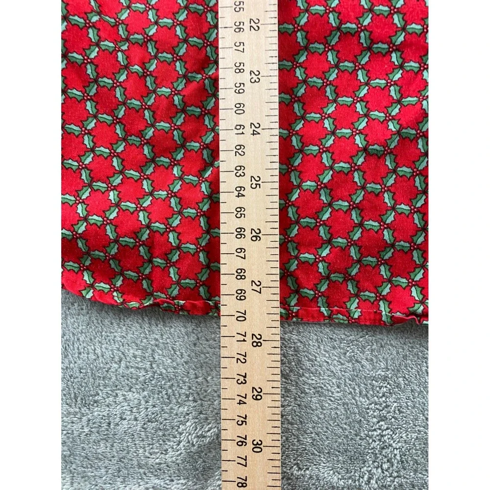 Karen Scott Mens Red Holly Berry Christmas Button Down Shirt M Cotton Long Slv